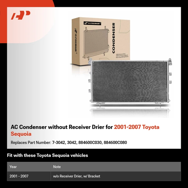 AC Condenser without Receiver Drier for 2001-2007 Toyota Sequoia