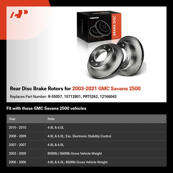 Rear Disc Brake Rotors for 2003-2021 GMC Savana 2500
