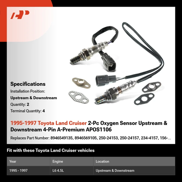 1995-1997 Toyota Land Cruiser 2-Pc Oxygen Sensor Upstream & Downstream 4-Pin A-Premium APOS1106