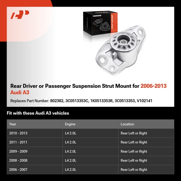 Rear Driver or Passenger Suspension Strut Mount for 2006-2013 Audi A3