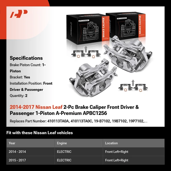 2014-2017 Nissan Leaf 2-Pc Brake Caliper Front Driver & Passenger 1-Piston A-Premium APBC1256