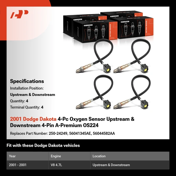 2001 Dodge Dakota 4-Pc Oxygen Sensor Upstream & Downstream 4-Pin A-Premium OS224