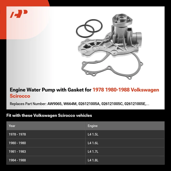 Engine Water Pump with Gasket for 1978 1980-1988 Volkswagen Scirocco