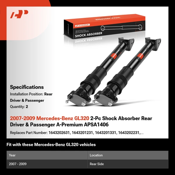 2007-2009 Mercedes-Benz GL320 2-Pc Shock Absorber Rear Driver & Passenger A-Premium APSA1406