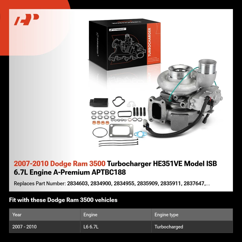 2007-2010 Dodge Ram 3500 Turbocharger HE351VE Model ISB 6.7L Engine A-Premium APTBC188