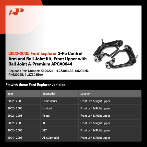 2002-2005 Ford Explorer 2-Pc Control Arm and Ball Joint Kit, Front Upper with Ball Joint A-Premium APCA0644
