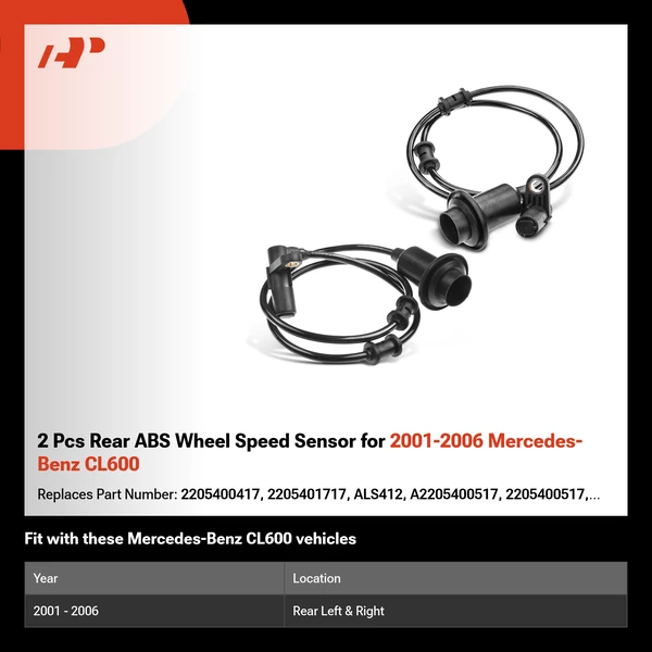 2 Pcs Rear ABS Wheel Speed Sensor for 2001-2006 Mercedes-Benz CL600