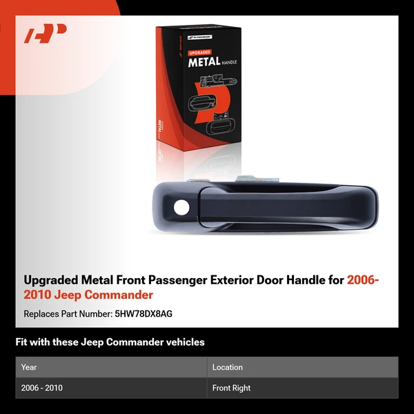 Upgraded Metal Front Passenger Exterior Door Handle for 2006-2010 Jeep Commander