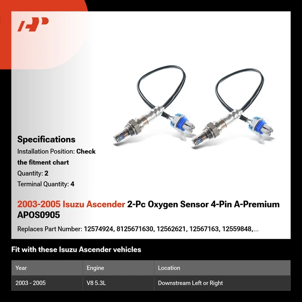 2003-2005 Isuzu Ascender 2-Pc Oxygen Sensor 4-Pin A-Premium APOS0905