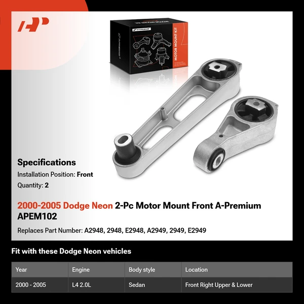 2000-2005 Dodge Neon 2-Pc Motor Mount Front A-Premium APEM102