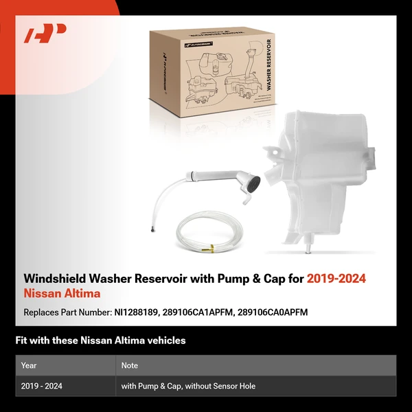 Windshield Washer Reservoir with Pump & Cap for 2019-2024 Nissan Altima