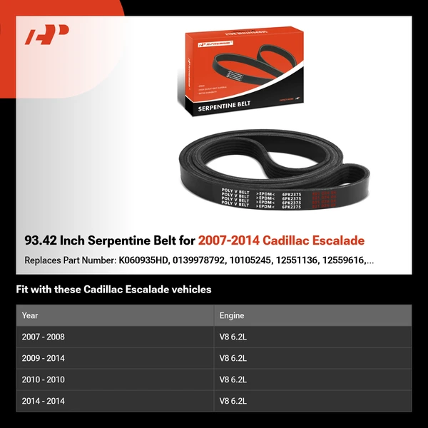 93.42 Inch Serpentine Belt for 2007-2014 Cadillac Escalade