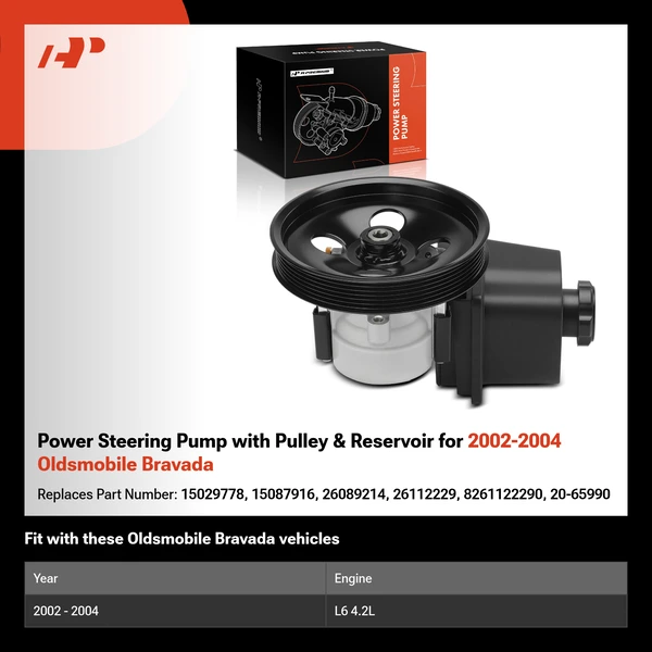 Power Steering Pump with Pulley & Reservoir for 2002-2004 Oldsmobile Bravada