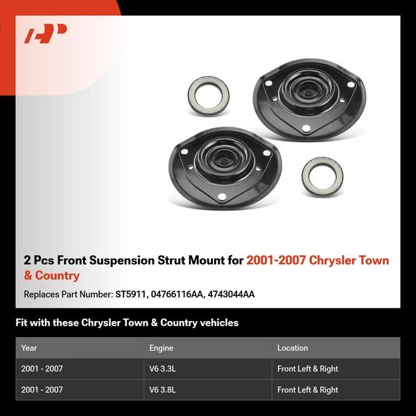 2 Pcs Front Suspension Strut Mount for 2001-2007 Chrysler Town & Country