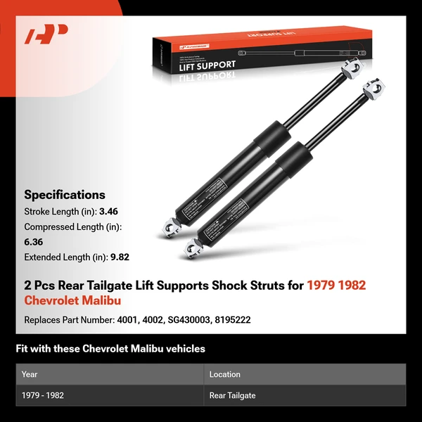 2 Pcs Rear Tailgate Lift Supports Shock Struts for 1979 1982 Chevrolet Malibu