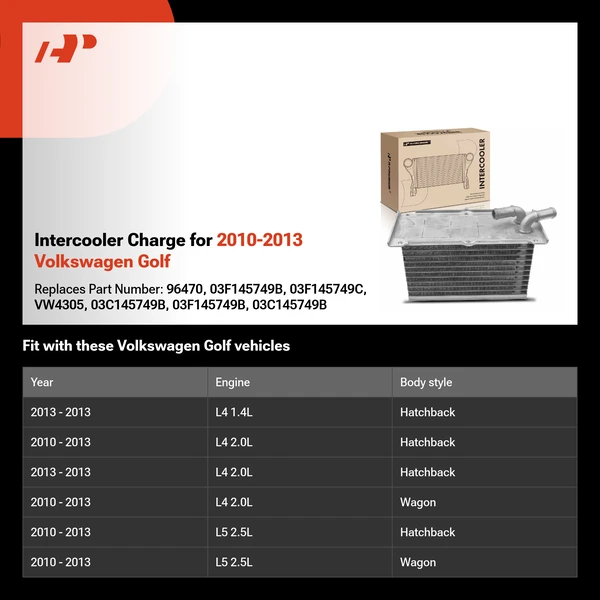 Intercooler Charge for 2010-2013 Volkswagen Golf