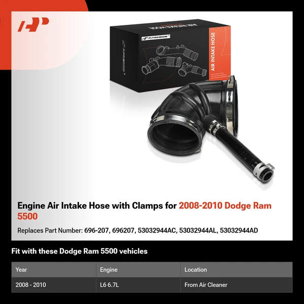 Engine Air Intake Hose with Clamps for 2008-2010 Dodge Ram 5500