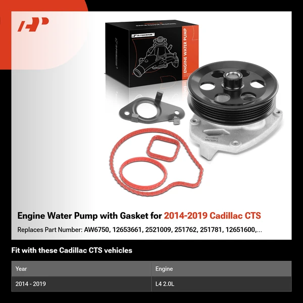 Engine Water Pump with Gasket for 2014-2019 Cadillac CTS