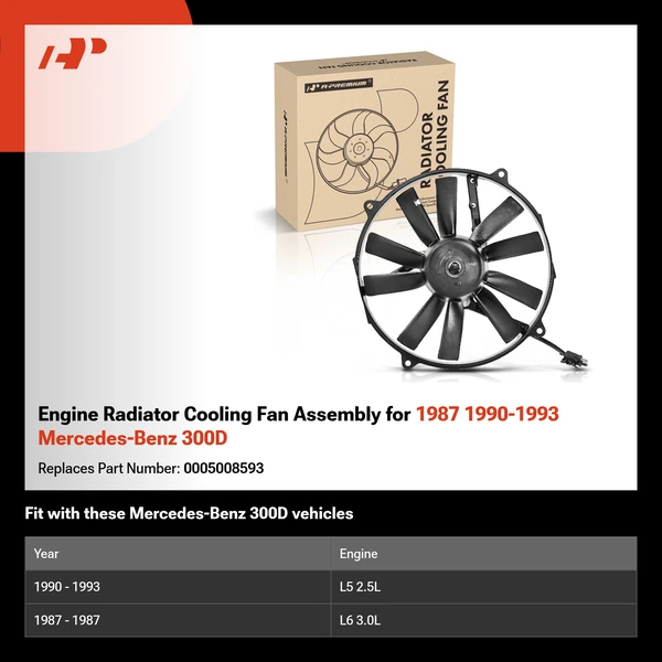 Engine Radiator Cooling Fan Assembly for 1987 1990-1993 Mercedes-Benz 300D