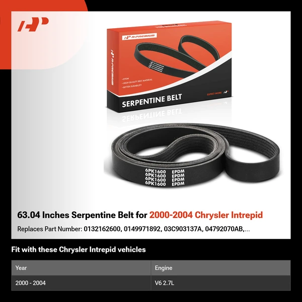 63.04 Inches Serpentine Belt for 2000-2004 Chrysler Intrepid