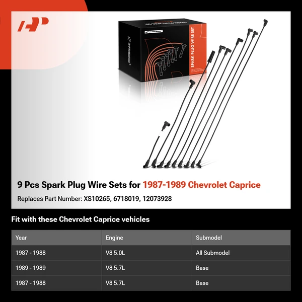 9 Pcs Spark Plug Wire Sets for 1987-1989 Chevrolet Caprice