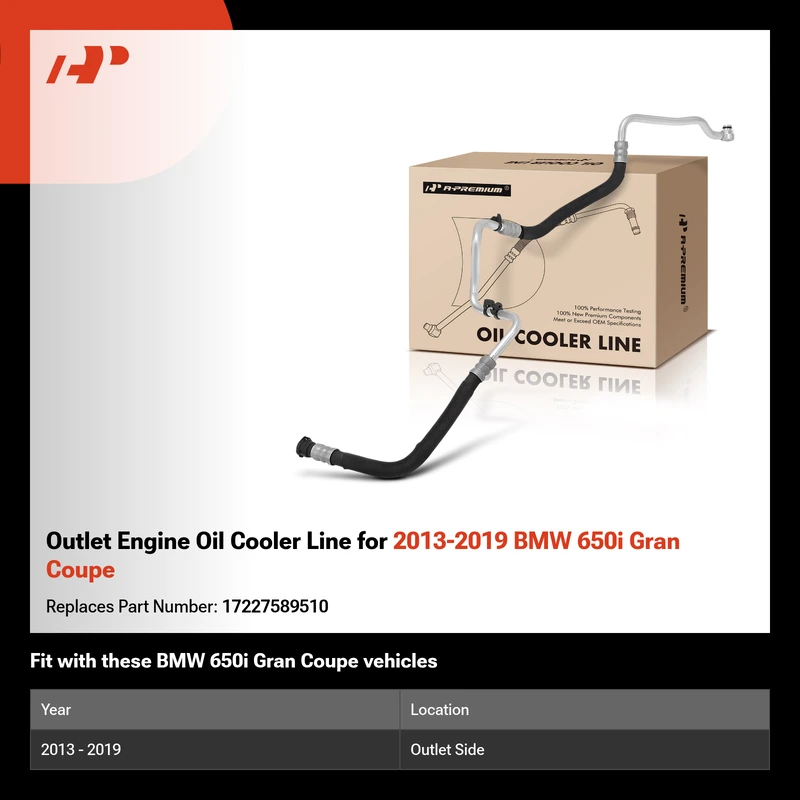 Outlet Engine Oil Cooler Line for 2013-2019 BMW 650i Gran Coupe