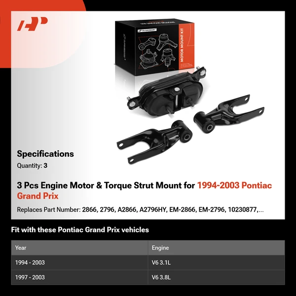 3 Pcs Engine Motor & Torque Strut Mount for 1994-2003 Pontiac Grand Prix
