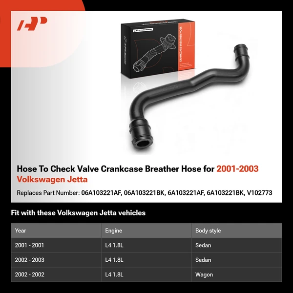 Hose To Check Valve Crankcase Breather Hose for 2001-2003 Volkswagen Jetta