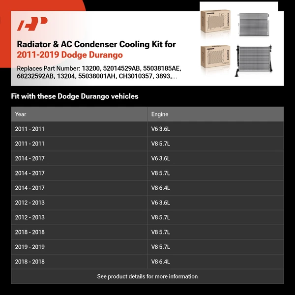 Radiator & AC Condenser Cooling Kit for 2011-2019 Dodge Durango