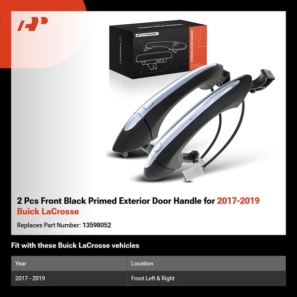 2 Pcs Front Black Primed Exterior Door Handle for 2017-2019 Buick LaCrosse