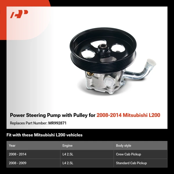 Power Steering Pump with Pulley for 2008-2014 Mitsubishi L200