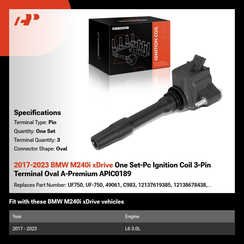 2017-2023 BMW M240i xDrive One Set-Pc Ignition Coil 3-Pin Terminal Oval A-Premium APIC0189