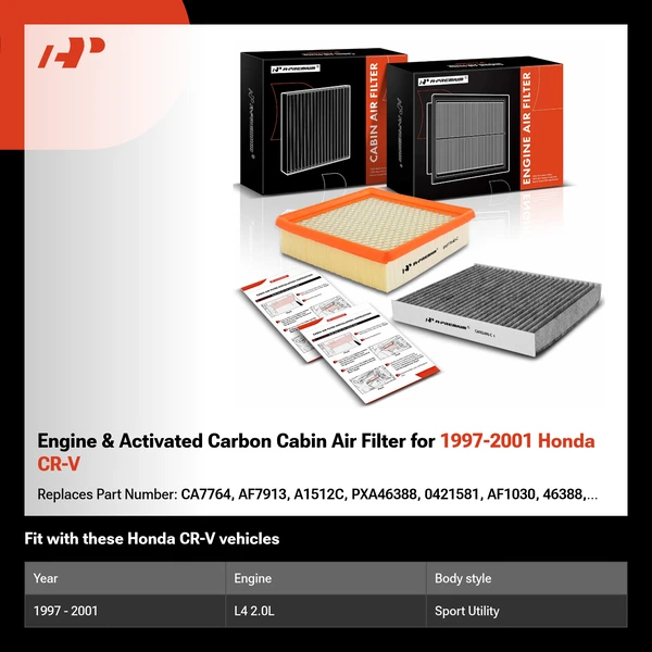 Engine & Activated Carbon Cabin Air Filter for 1997-2001 Honda CR-V