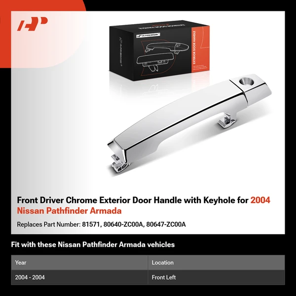 Front Driver Chrome Exterior Door Handle with Keyhole for 2004 Nissan Pathfinder Armada