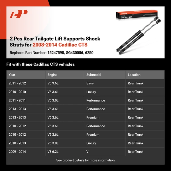 2 Pcs Rear Tailgate Lift Supports Shock Struts for 2008-2014 Cadillac CTS