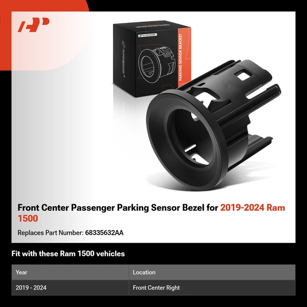 Front Center Passenger Parking Sensor Bezel for 2019-2024 Ram 1500