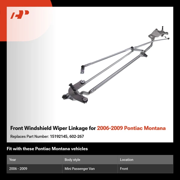 Front Windshield Wiper Linkage for 2006-2009 Pontiac Montana