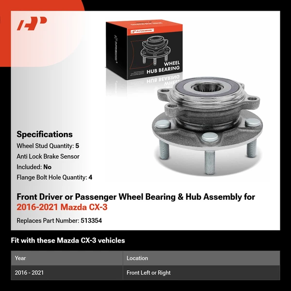 Front Driver or Passenger Wheel Bearing & Hub Assembly for 2016-2021 Mazda CX-3