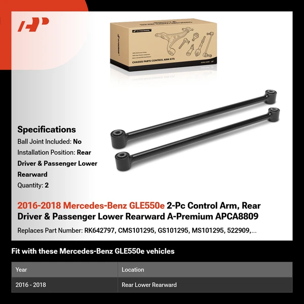 2016-2018 Mercedes-Benz GLE550e 2-Pc Control Arm, Rear Driver & Passenger Lower Rearward A-Premium APCA8809
