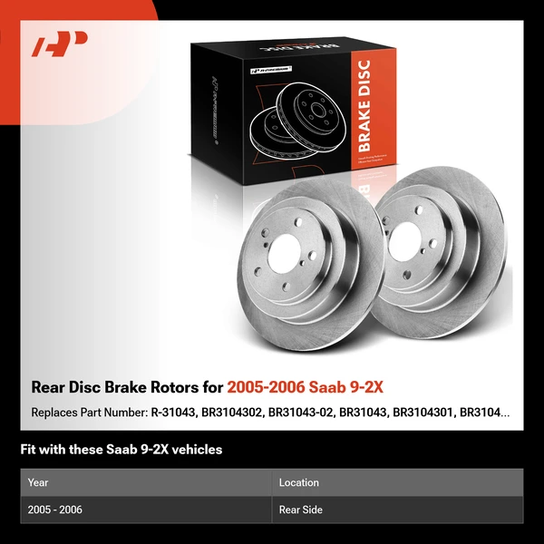 Rear Disc Brake Rotors for 2005-2006 Saab 9-2X