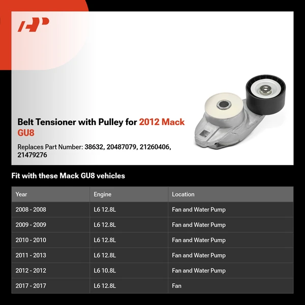 Belt Tensioner with Pulley for 2012 Mack GU8