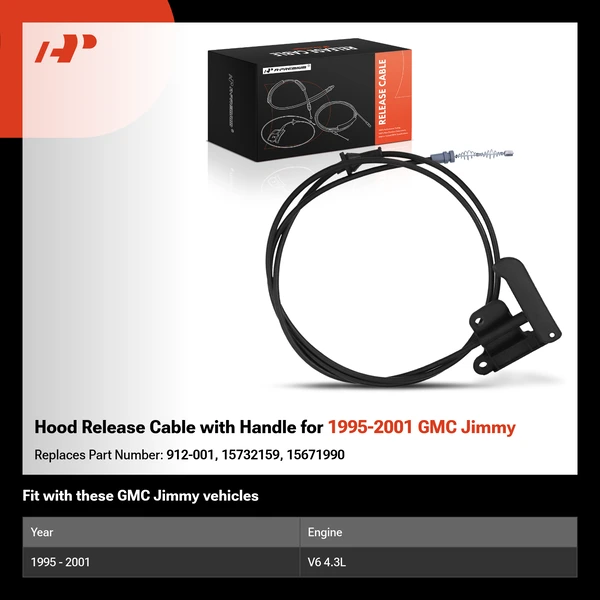 Hood Release Cable with Handle for 1995-2001 GMC Jimmy