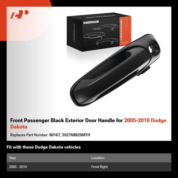 Front Passenger Black Exterior Door Handle for 2005-2010 Dodge Dakota