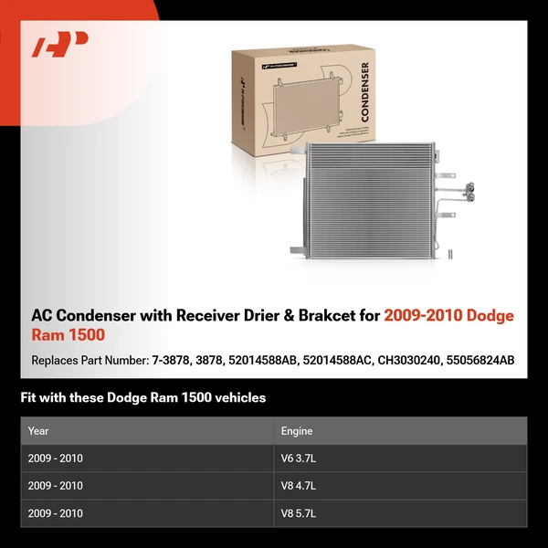 AC Condenser with Receiver Drier & Brakcet for 2009-2010 Dodge Ram 1500