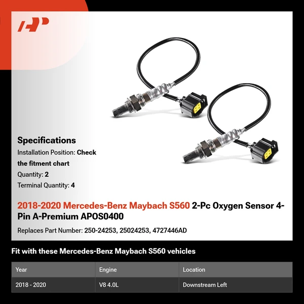 2018-2020 Mercedes-Benz Maybach S560 2-Pc Oxygen Sensor 4-Pin A-Premium APOS0400