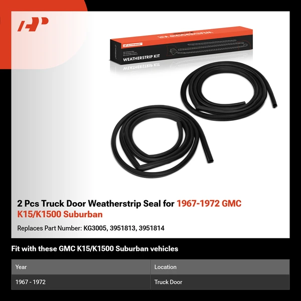 2 Pcs Truck Door Weatherstrip Seal for 1967-1972 GMC K15/K1500 Suburban