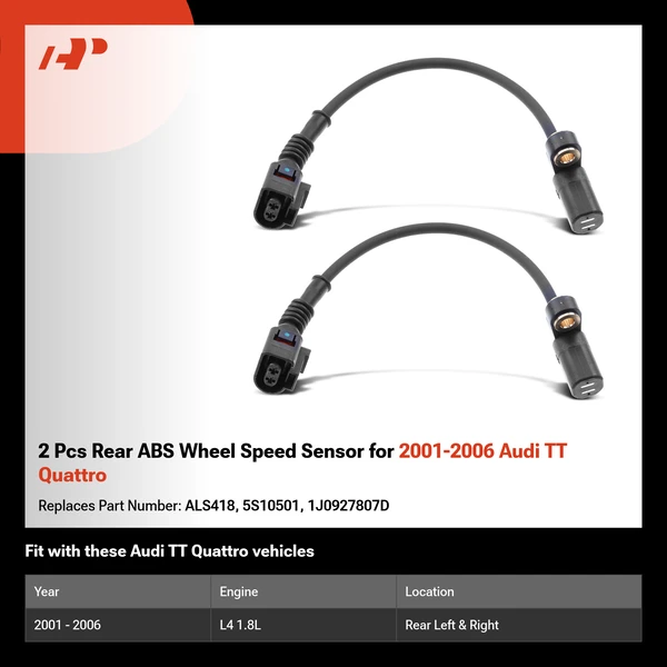 2 Pcs Rear ABS Wheel Speed Sensor for 2001-2006 Audi TT Quattro
