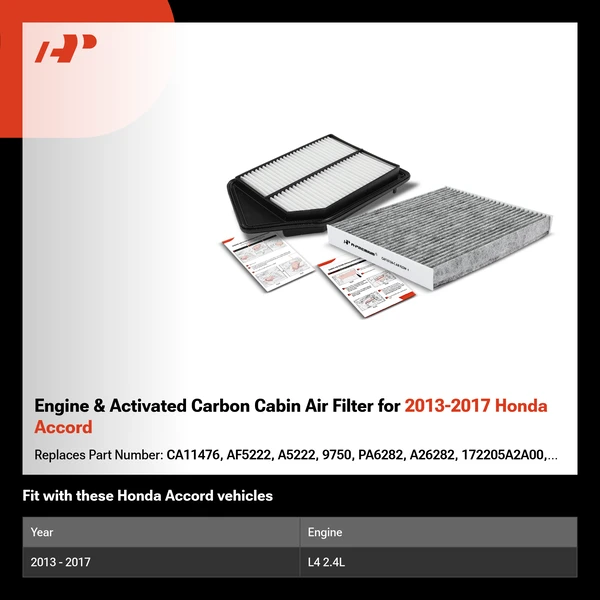 Engine & Activated Carbon Cabin Air Filter for 2013-2017 Honda Accord