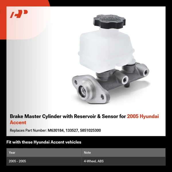 Brake Master Cylinder with Reservoir & Sensor for 2005 Hyundai Accent