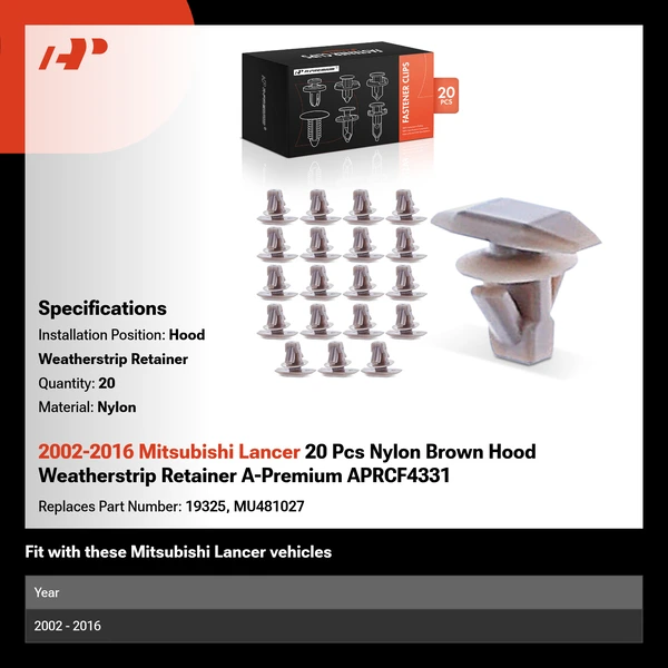 2002-2016 Mitsubishi Lancer 20 Pcs Nylon Brown Hood Weatherstrip Retainer A-Premium APRCF4331